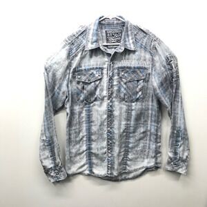 Affliction Black Premium Shirt Mens Size M Medium Gray Slim Fit Embroidered